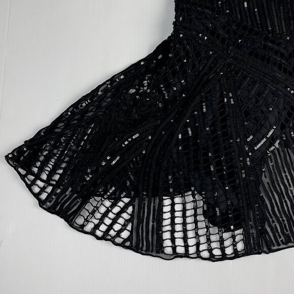 PARKER Designer LBD 100% Silk Sequins Sheer Fit-and-Flare Mini Black Dress sz 6 - Picture 9 of 10